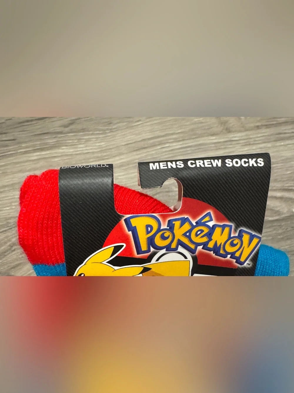 Pokemon Bioworld Pikachu Crew Socks Size 10-13 New With Tags - Blue & Red
